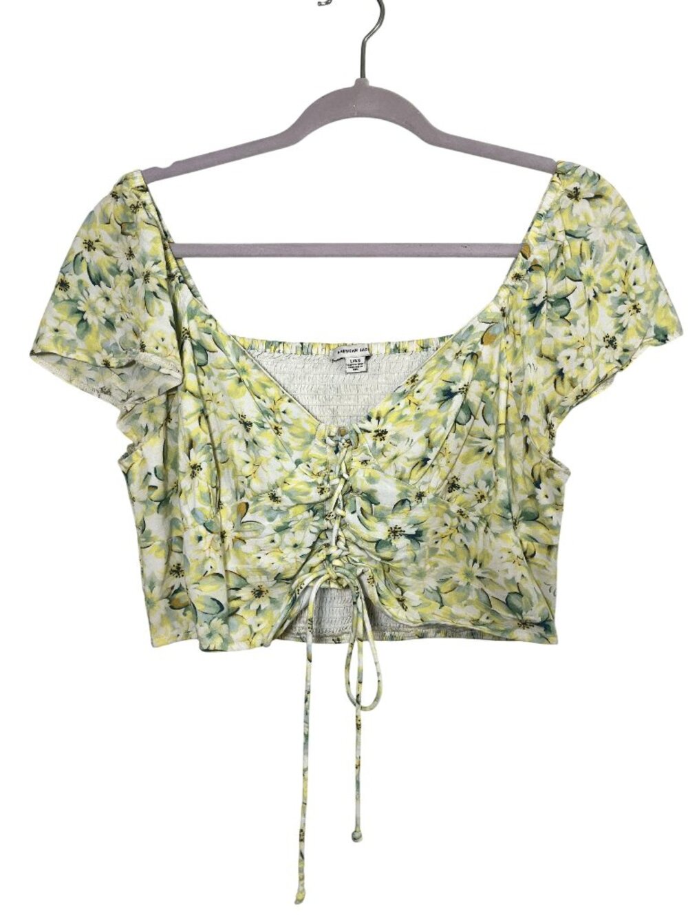 American Eagle Floral Crop Top Yellow L Boho Indie Festival Summer Western Chic